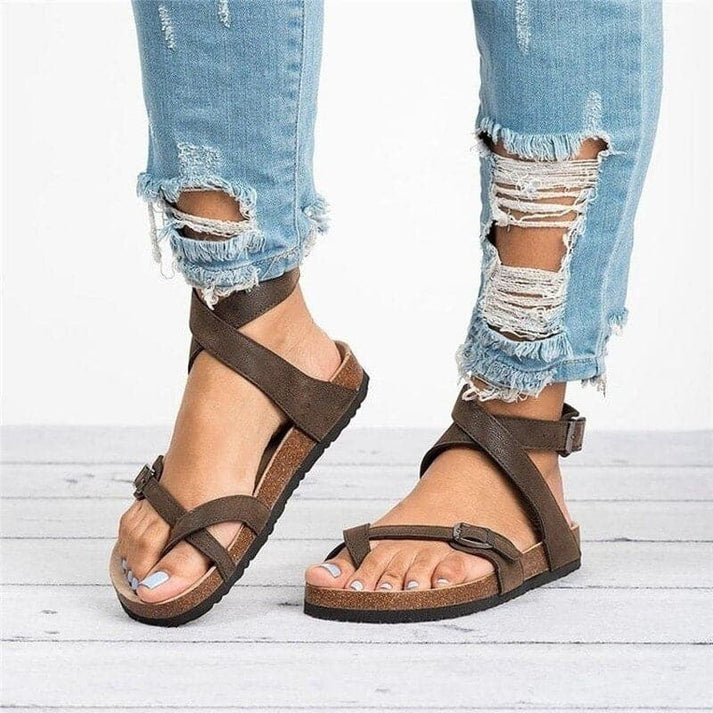 Damen Ledersandalen Klassisch Braun - Eveloria