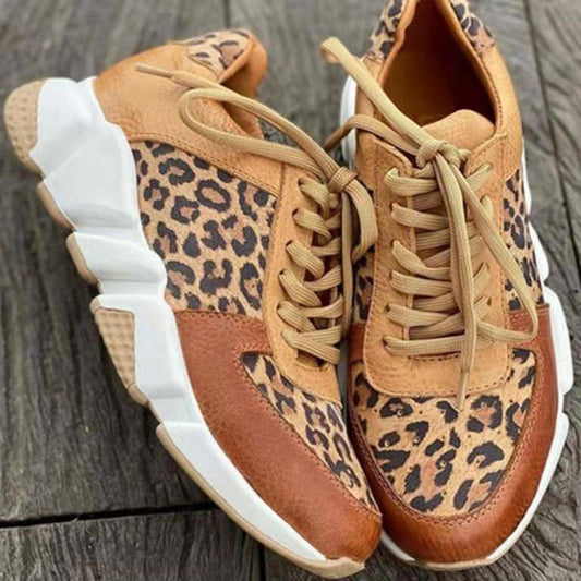 Damen Sneaker Leopardenmuster Schnürung Schwarz - Eveloria