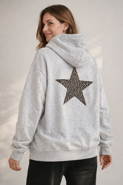 Damen Hoodie Leoprint Sternmotiv Eveloria - Eveloria