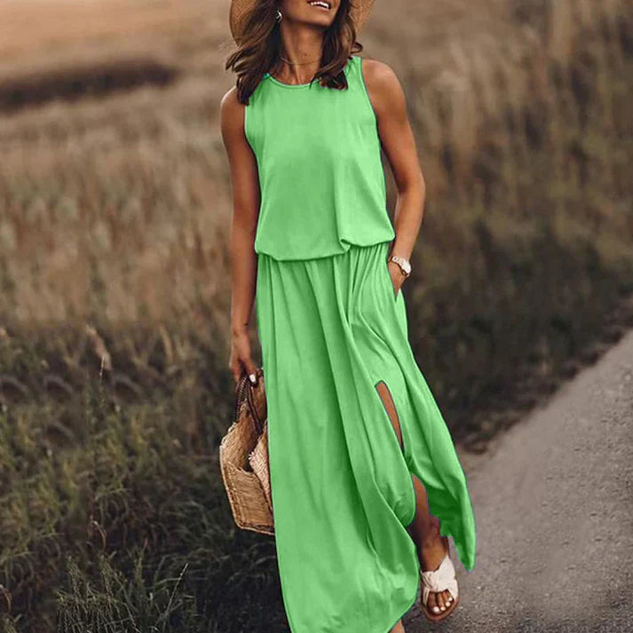 Eveloria Damen Maxikleid Weiß Baumwolle Entspannt