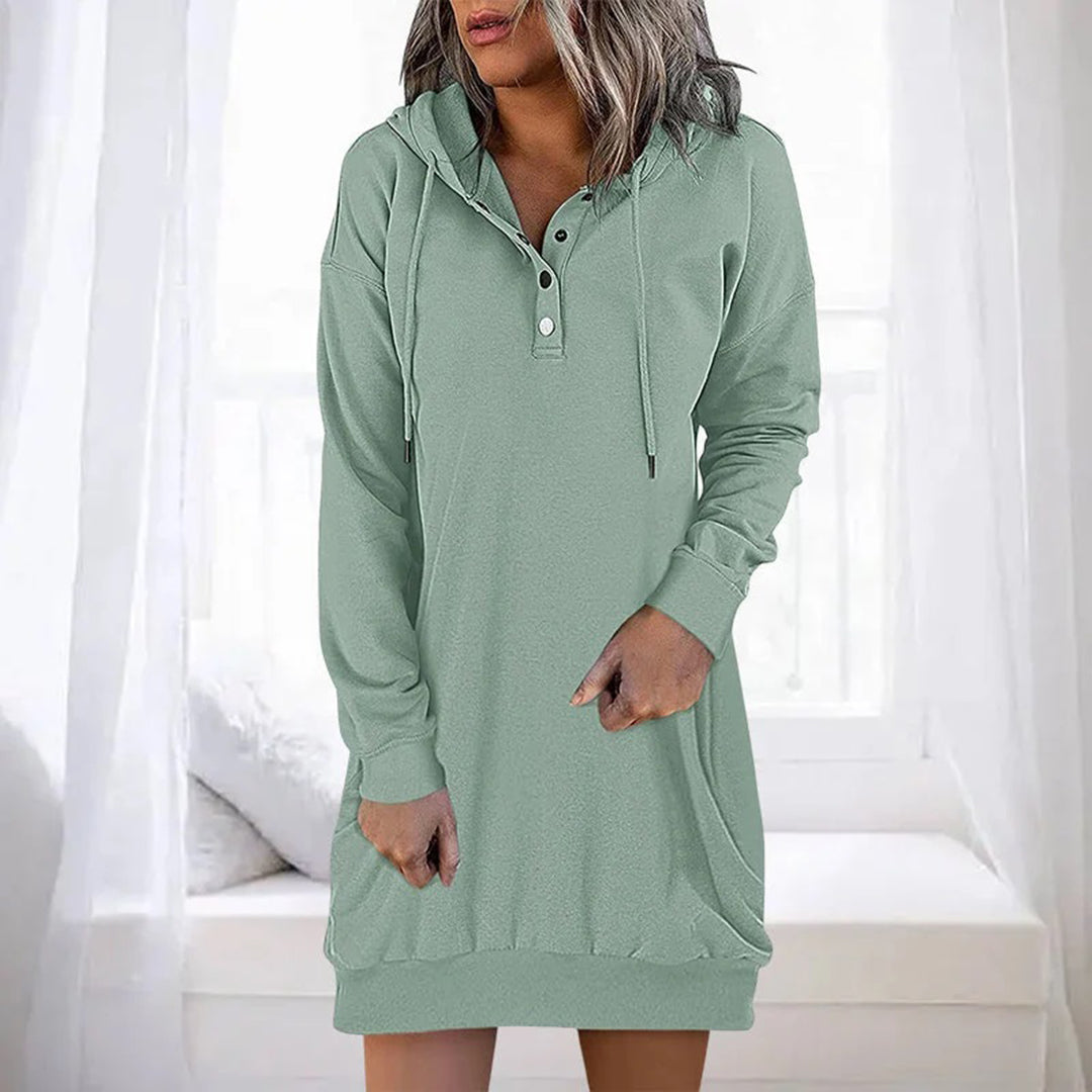 Damen Sweatshirt-Kleid mit Kapuze Minimales Design Grau