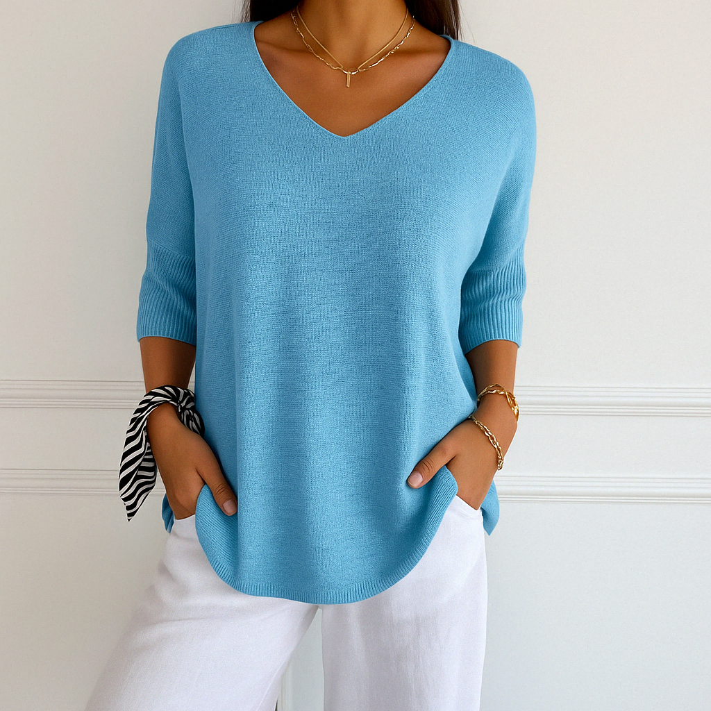 Damen Pullover V-Ausschnitt Kurzarm
