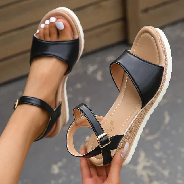 Eveloria Damen Sandalen Keilabsatz Leder Braun