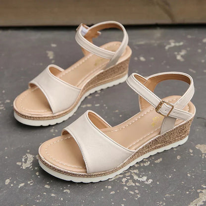 Eveloria Damen Sandalen Keilabsatz Leder Braun