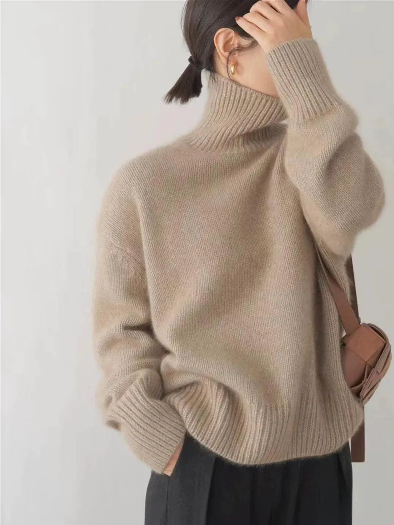 Unisex Rollkragenpullover Oversized Kuschelig Grau