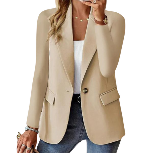 Damen Blazer Ein-Knopf-Verschluss Tailliert Elegant Schwarz - Eveloria