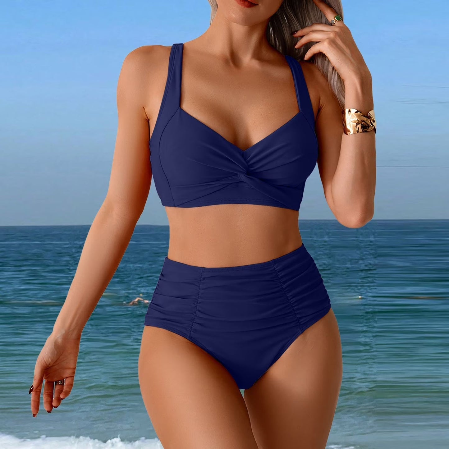 Damen High-Waist Bikini Set Badeanzug