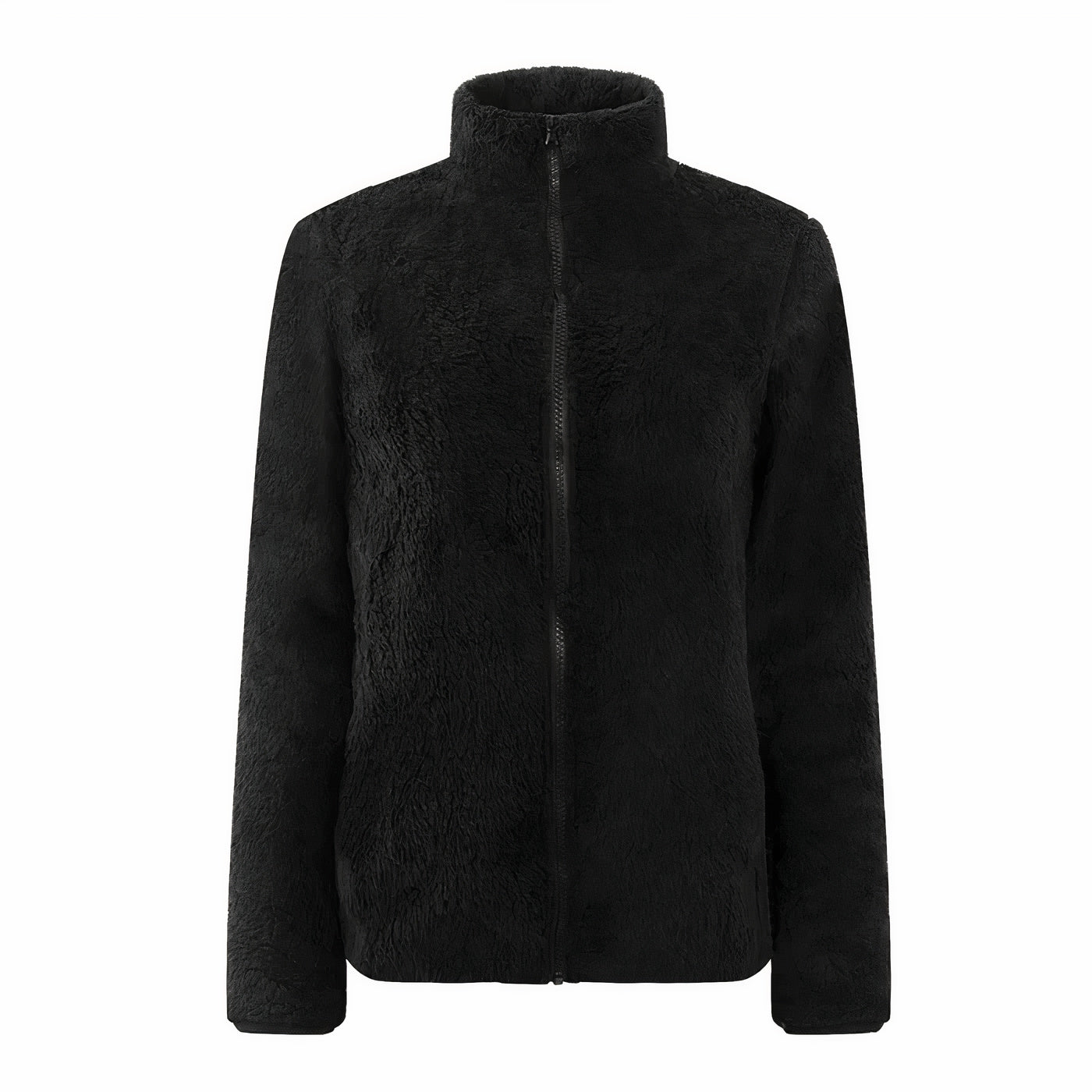 Damen Teddy-Fleecejacke Stehkragen Reißverschluss Warm
