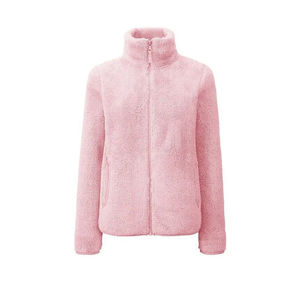 Damen Teddy-Fleecejacke Stehkragen Reißverschluss Warm