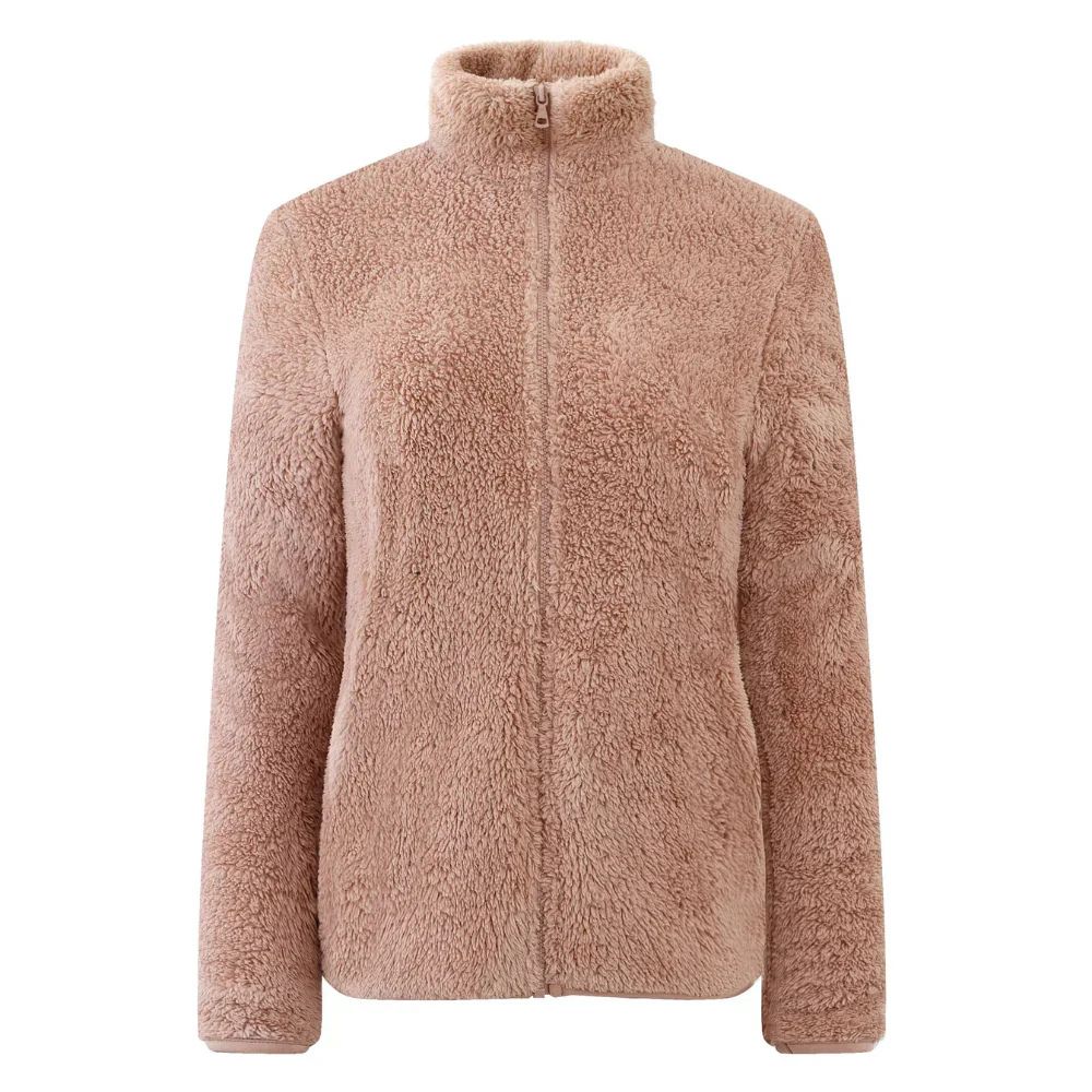 Damen Teddy-Fleecejacke Stehkragen Reißverschluss Warm