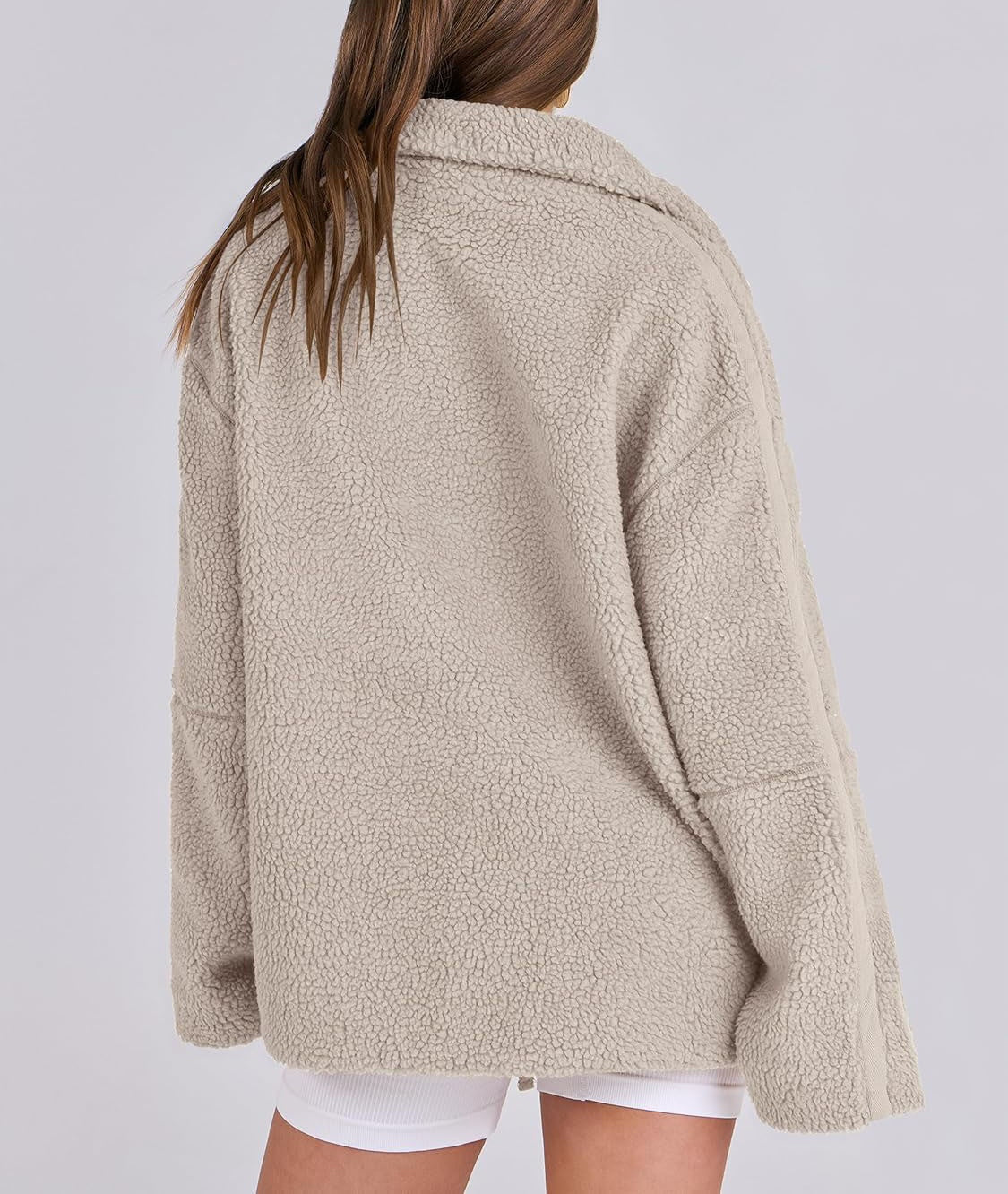 Damen Fleecejacke Oversize Warm Teddyjacke Reißverschluss