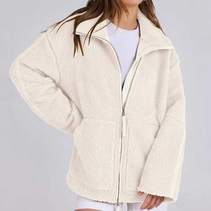 Damen Fleecejacke Oversize Warm Teddyjacke Reißverschluss