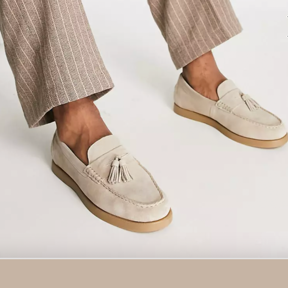 Herren Leder Loafer Beige Quaste - Eveloria