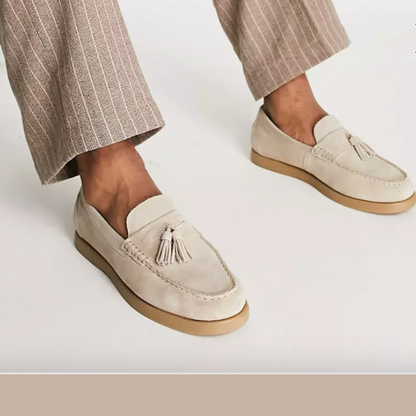 Herren Leder Loafers Beige Slip-On Mokassins - Eveloria
