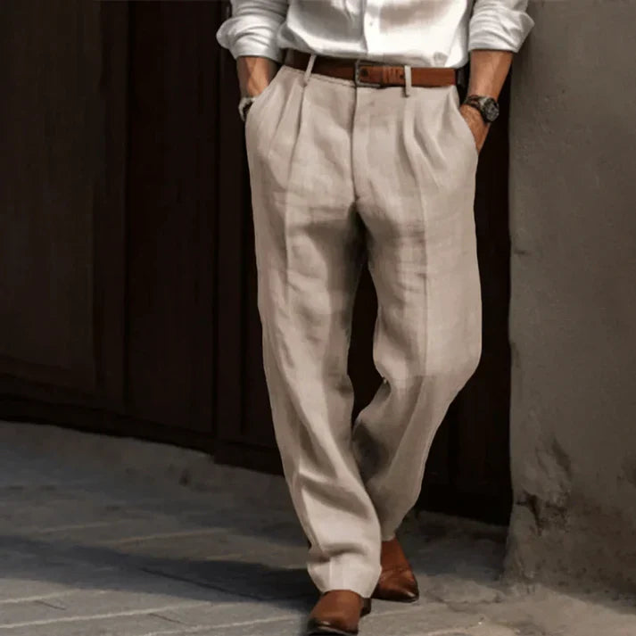 Lockere Hose | Weite Passform | Leicht | Leinenhose | Herrenhose-Beige-S-Chaps Herrenmode