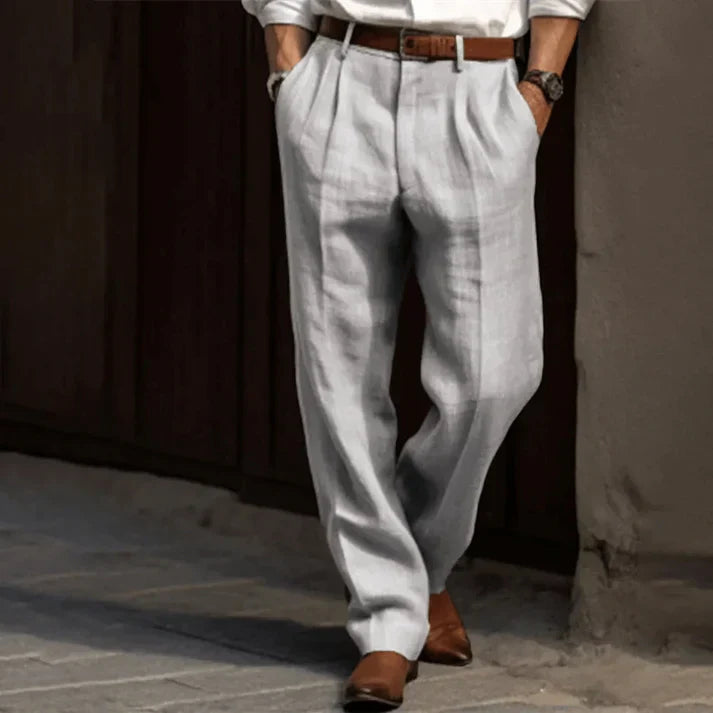 Herren Leinenhose Leicht Lockere Passform Beige - Eveloria