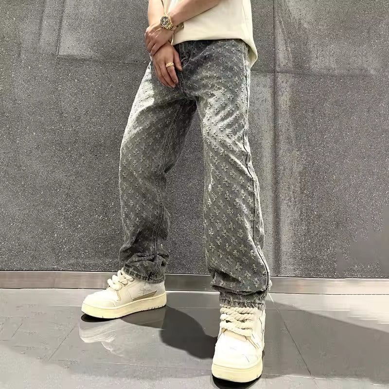 Männer Gemusterte Baggy-Jeans Monogramm Lockere Passform - Eveloria
