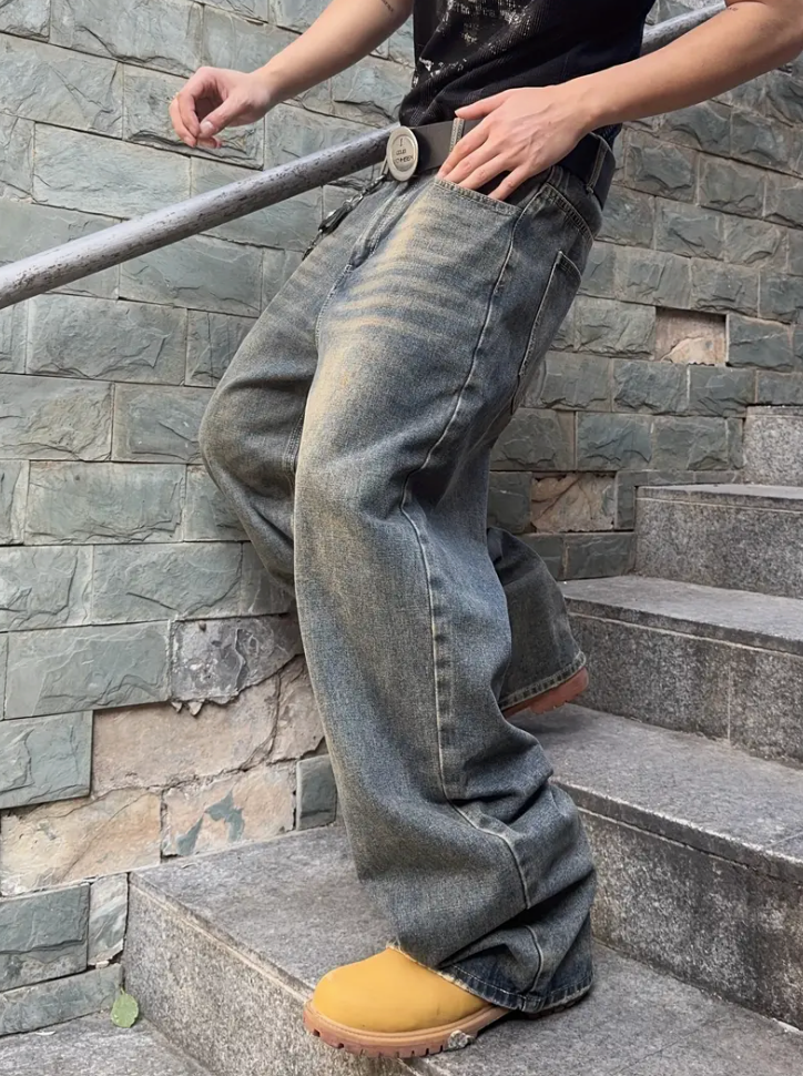 Lockere Passform Jeans | Gewaschen | Hip Hop | Baggy Jeans | Herrenjeans-Chaps Herrenmode