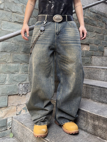 Herren Baggy Jeans Lockere Passform Gewaschen Blau - Eveloria