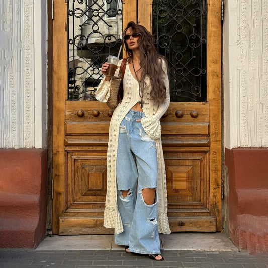 Damen Cardigan Lang Boho Chic Design - Eveloria