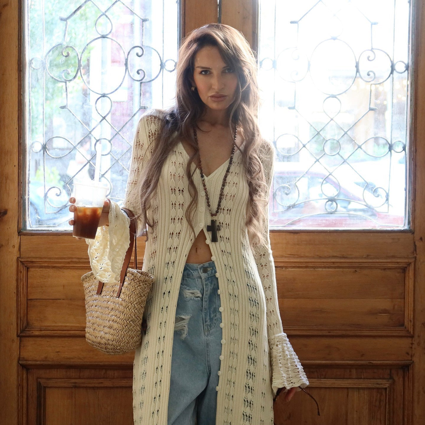 Damen Cardigan Lang Boho Chic Design