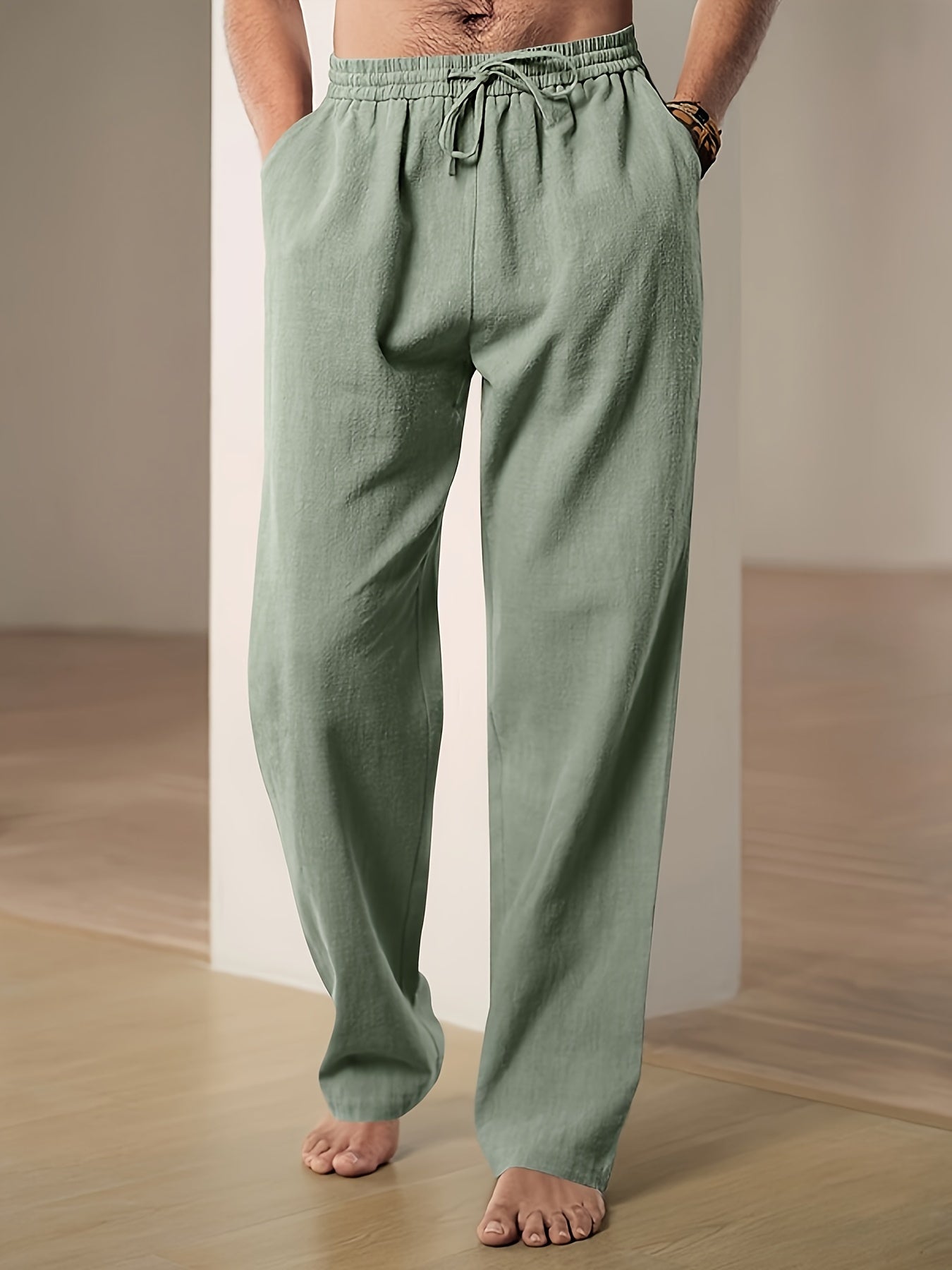 Lounge-Hose – Locker sitzende Freizeit-Hose mit Kordelzug für Herren-Grün-S-Chaps Herrenmode