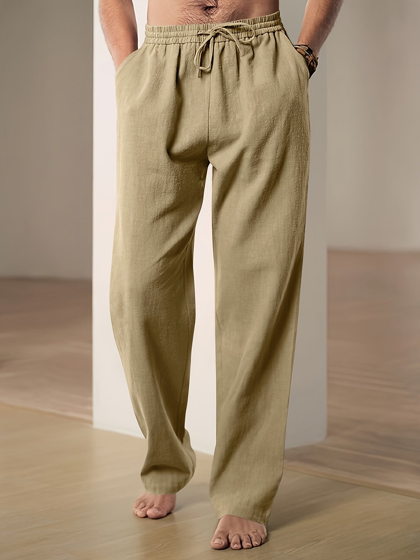 Lounge-Hose – Locker sitzende Freizeit-Hose mit Kordelzug für Herren-Khaki-S-Chaps Herrenmode