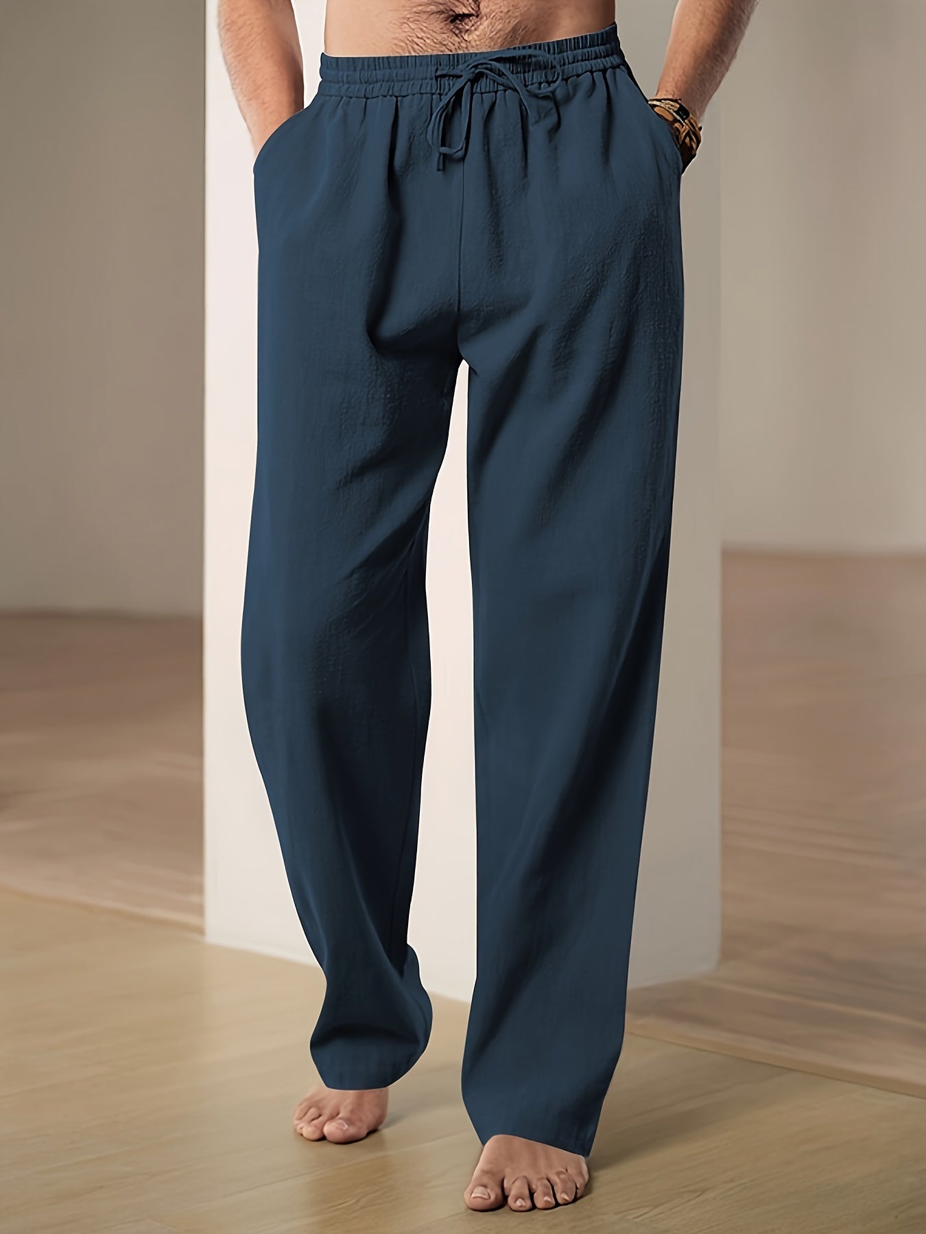 Lounge-Hose – Locker sitzende Freizeit-Hose mit Kordelzug für Herren-Marineblau-S-Chaps Herrenmode