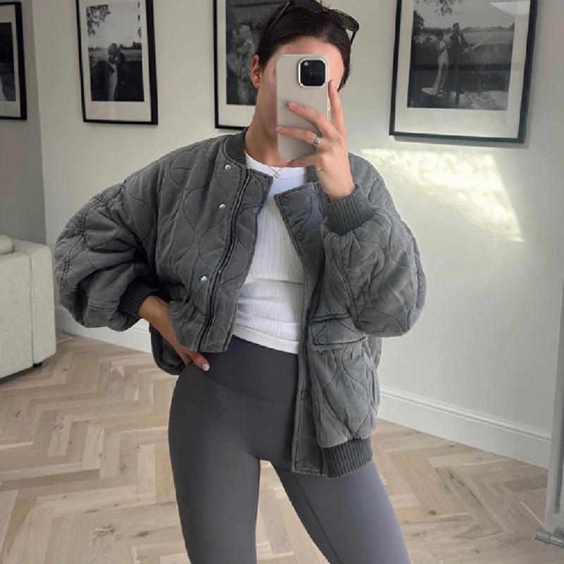Eveloria Damen Oversized Leichte Bomberjacke Grau