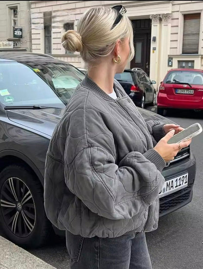 Eveloria Damen Oversized Leichte Bomberjacke Grau