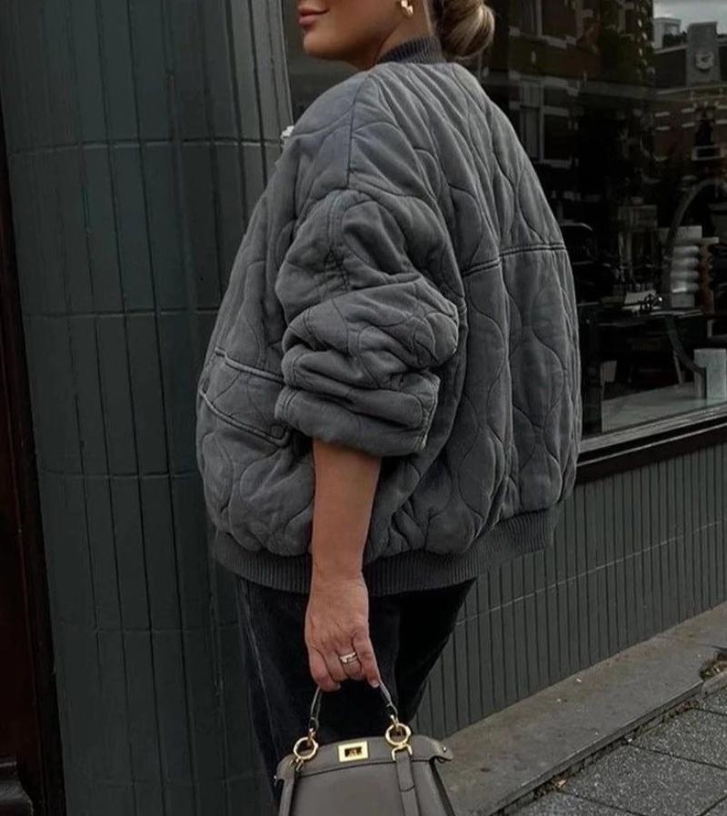 Eveloria Damen Oversized Leichte Bomberjacke Grau