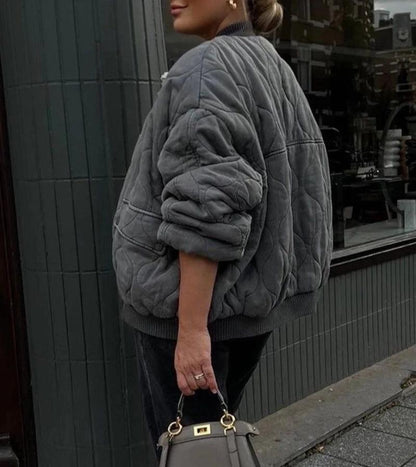 Eveloria Damen Oversized Leichte Bomberjacke Grau