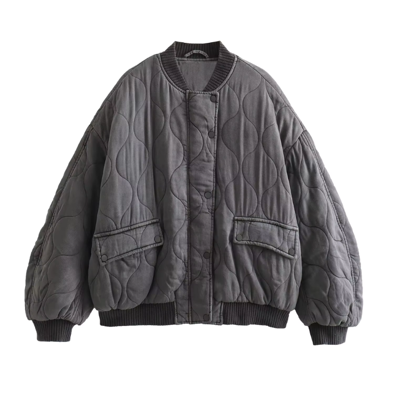 Eveloria Damen Oversized Leichte Bomberjacke Grau