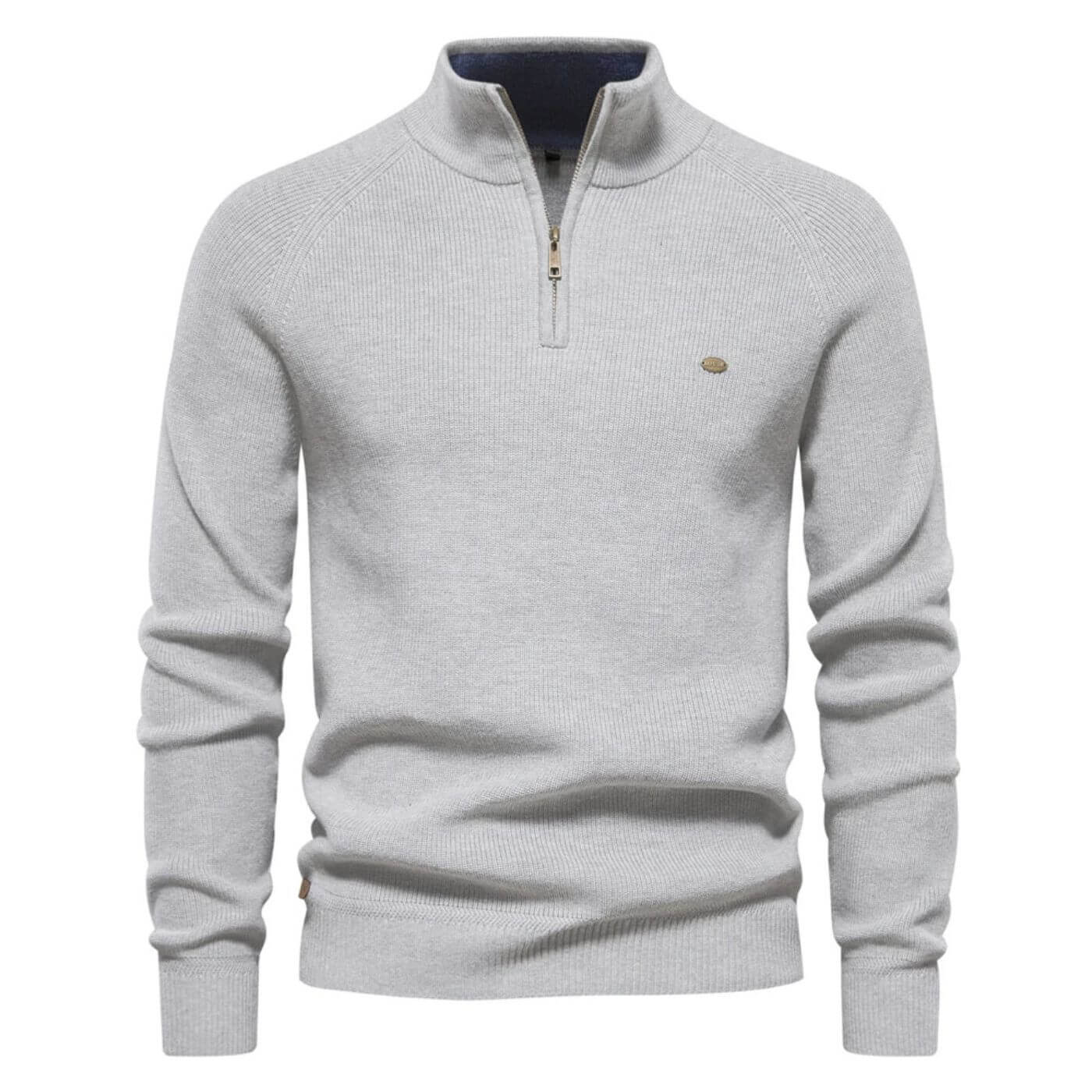 Herren Strickpullover Halbzip Baumwolle Beige