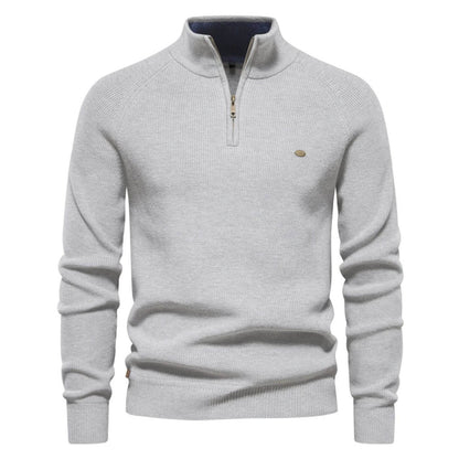 Herren Strickpullover Halbzip Baumwolle Beige