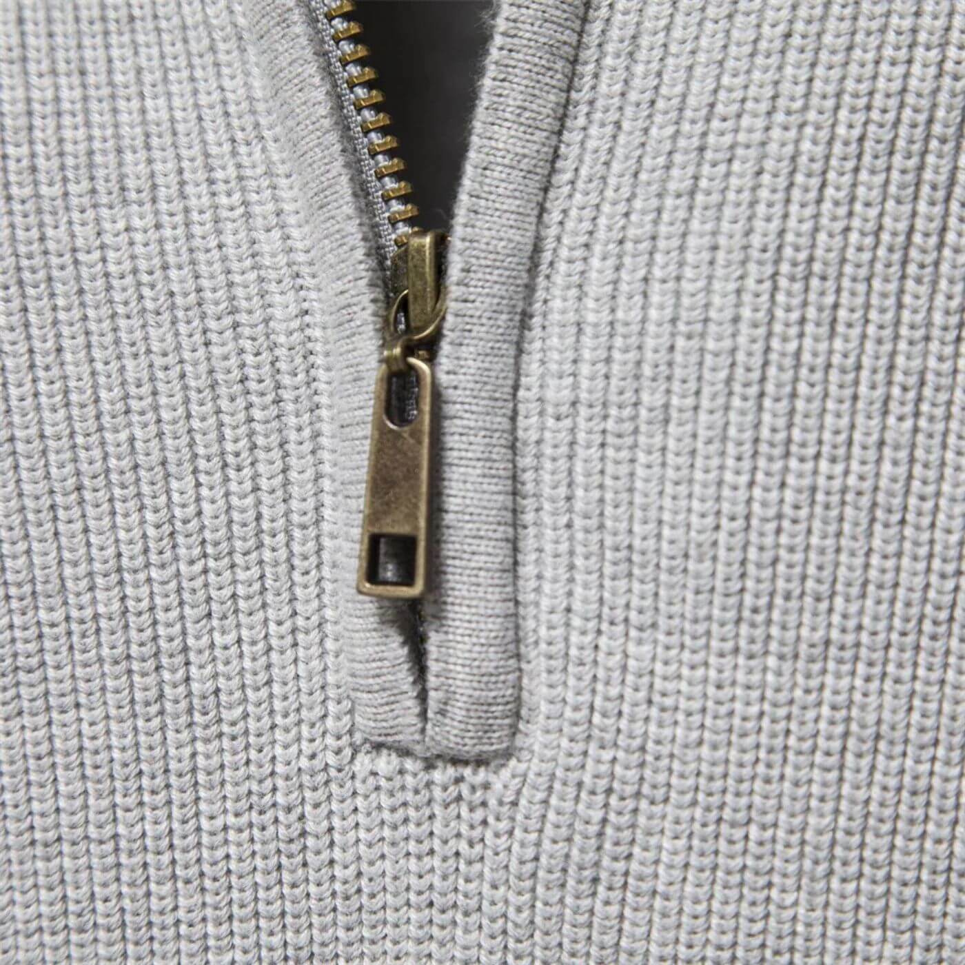 Herren Strickpullover Halbzip Baumwolle Beige