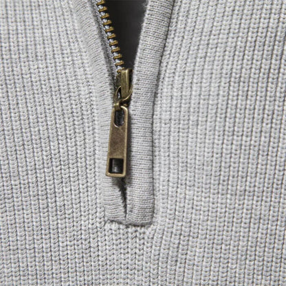Herren Strickpullover Halbzip Baumwolle Beige