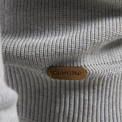 Herren Strickpullover Halbzip Baumwolle Beige