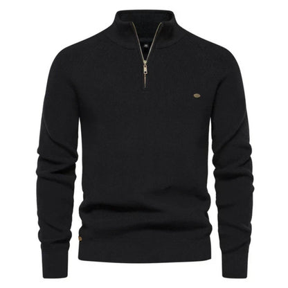 Herren Strickpullover Halbzip Baumwolle Beige