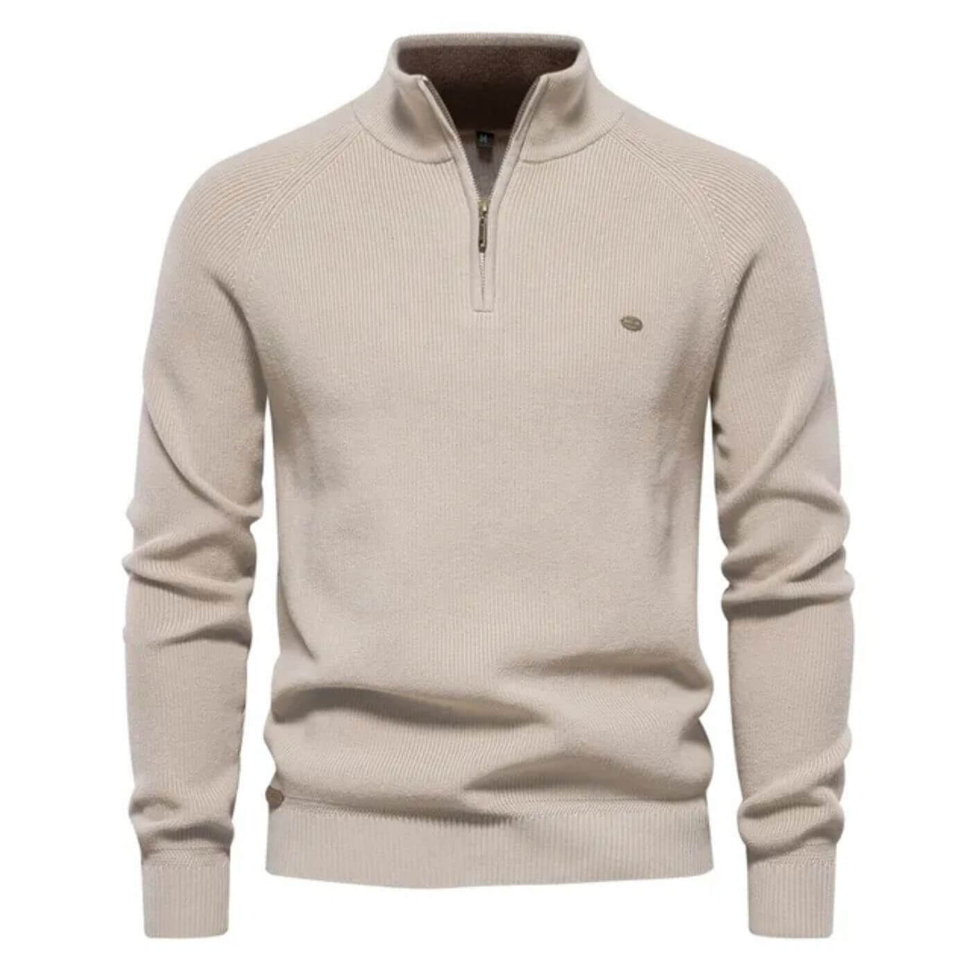 Herren Strickpullover Halbzip Baumwolle Beige