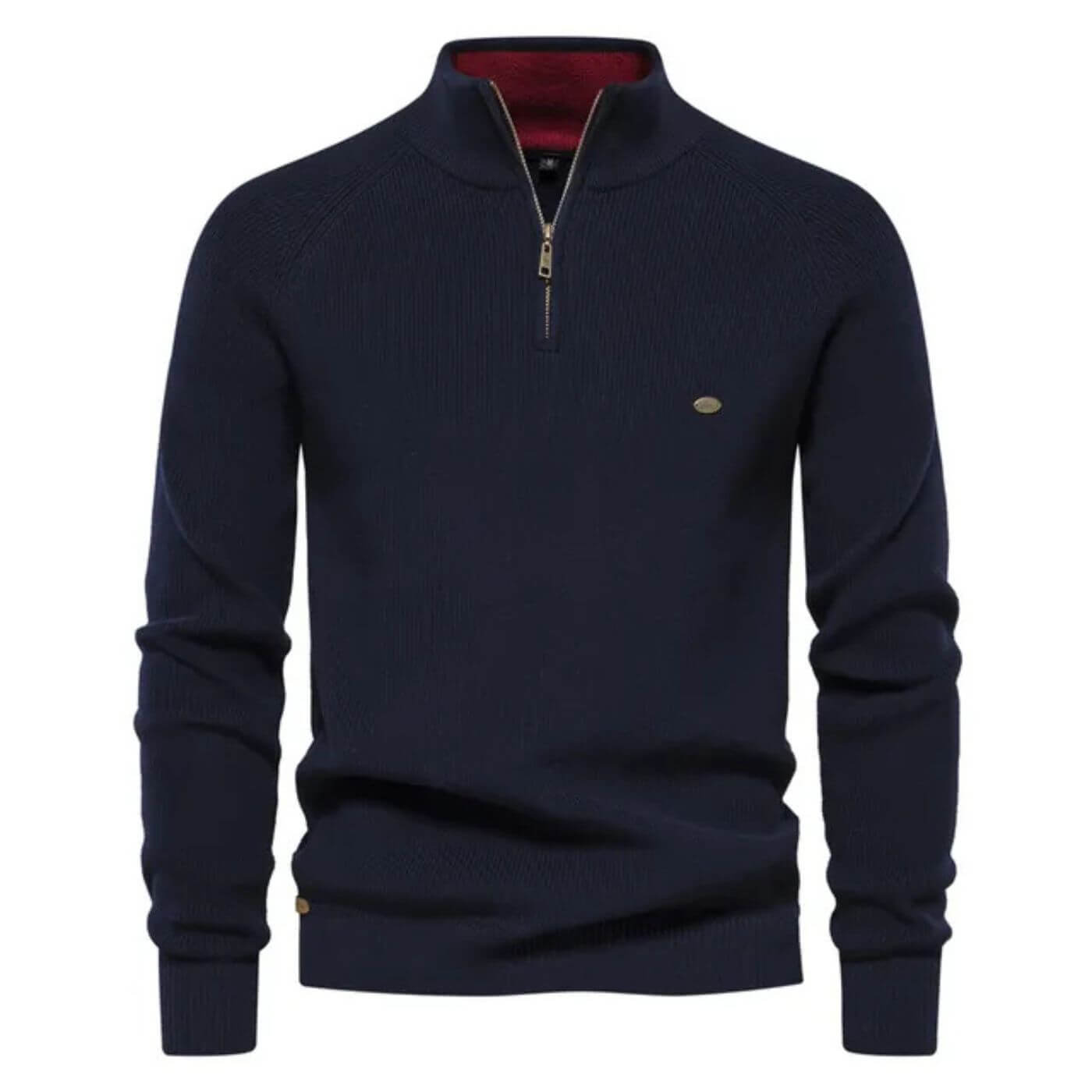 Herren Strickpullover Halbzip Baumwolle Beige