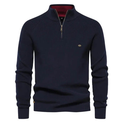 Herren Strickpullover Halbzip Baumwolle Beige