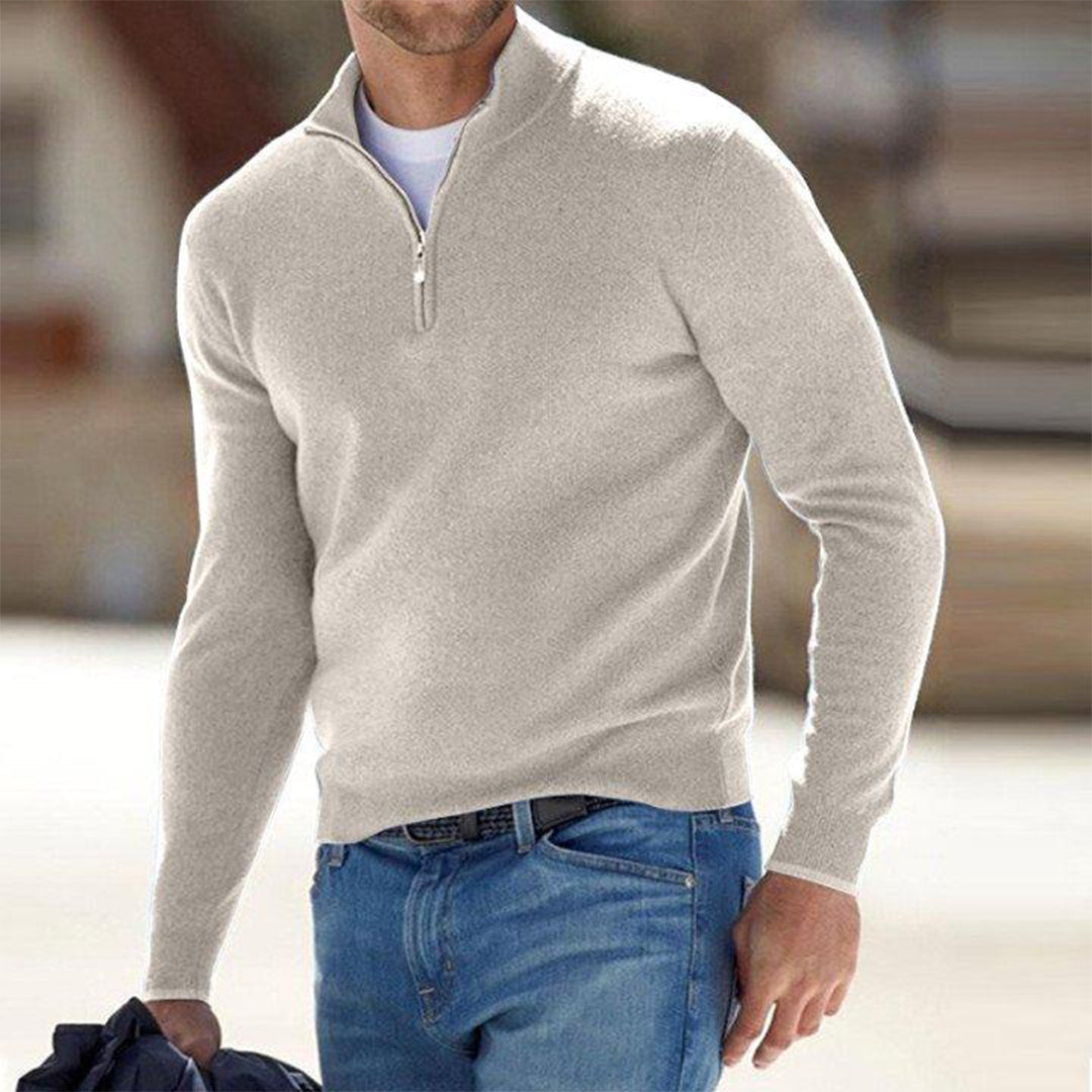 Herren Pullover Stehkragen Reißverschluss Slim Fit