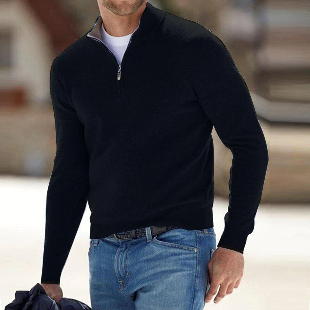Herren Pullover Stehkragen Reißverschluss Slim Fit