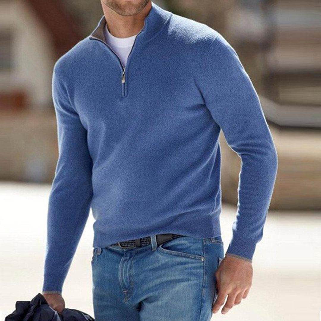 Herren Pullover Stehkragen Reißverschluss Slim Fit