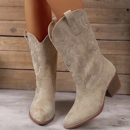 Eveloria Damen Cowboy Knöchelstiefel Leder