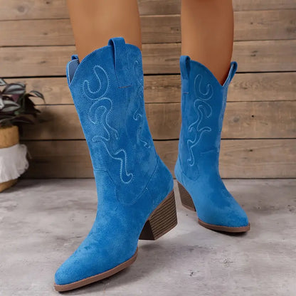 Eveloria Damen Cowboy Knöchelstiefel Leder