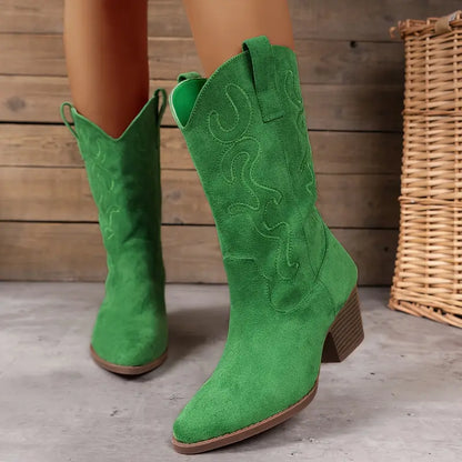 Eveloria Damen Cowboy Knöchelstiefel Leder