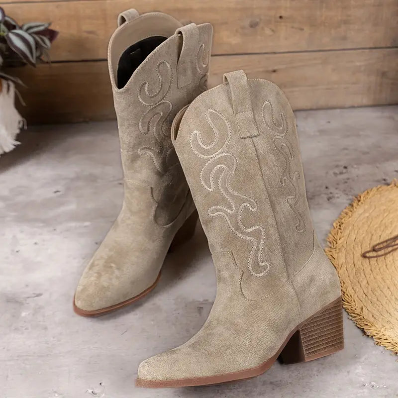 Eveloria Damen Cowboy Knöchelstiefel Leder