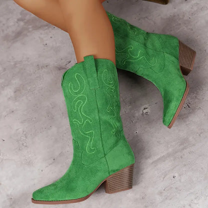 Eveloria Damen Cowboy Knöchelstiefel Leder